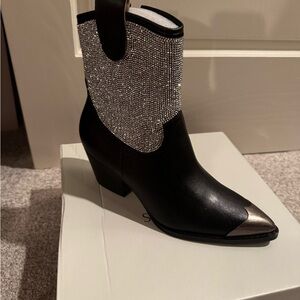 Oasis Black and Silver Ankle Booties with Western Flair